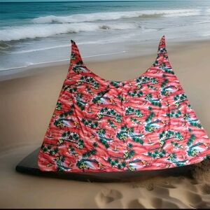 Vintage 60s 70s Helena’s Hawaiian Sarong Wrap Pareo Red Palm Tree Floral Aloha